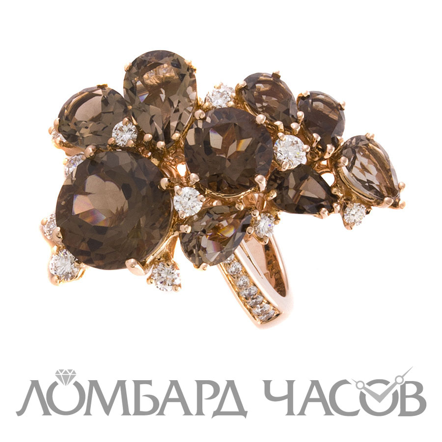 Кольцо Damiani  с бриллиантами и дымчатым кварцем