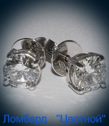 Ювелирное изделие No name Серьги пусеты с бриллиантами 2 бр. по - 1.05 ct