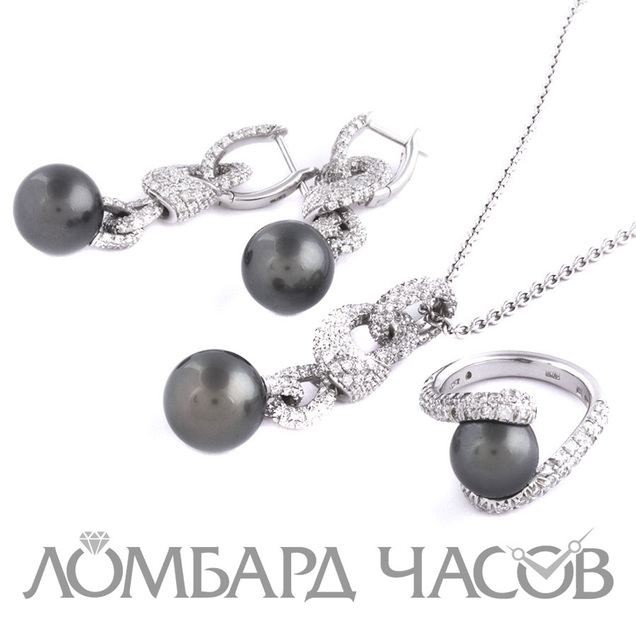 Ювелирное изделие Mikimoto  комплект с черным жемчугом
