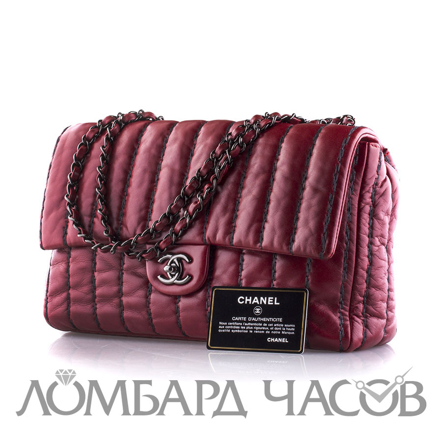 Аксессуар Chanel  Burgundy Quilted & Striped Lambskin Leather  Shoulder Bag