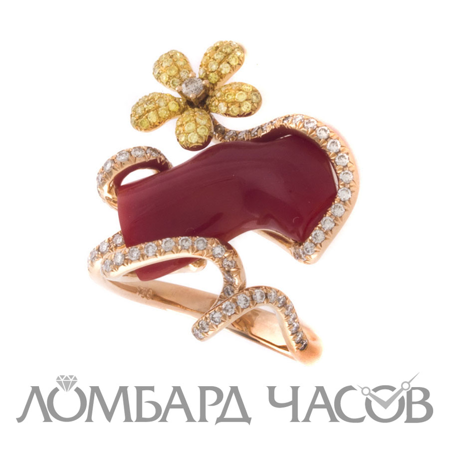 Ювелирное изделие No name Кольцо Damas с кораллом и бриллиантами