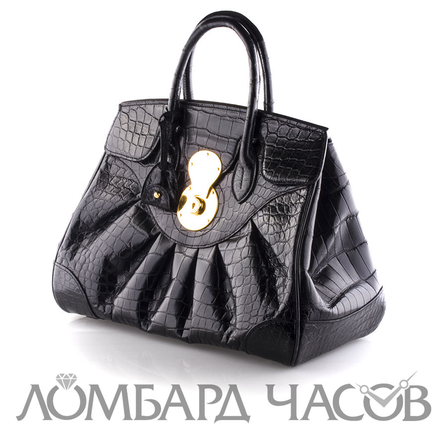 Аксессуар Ralph Lauren  Black Ricky Crocodile Satchel Tote Handbag