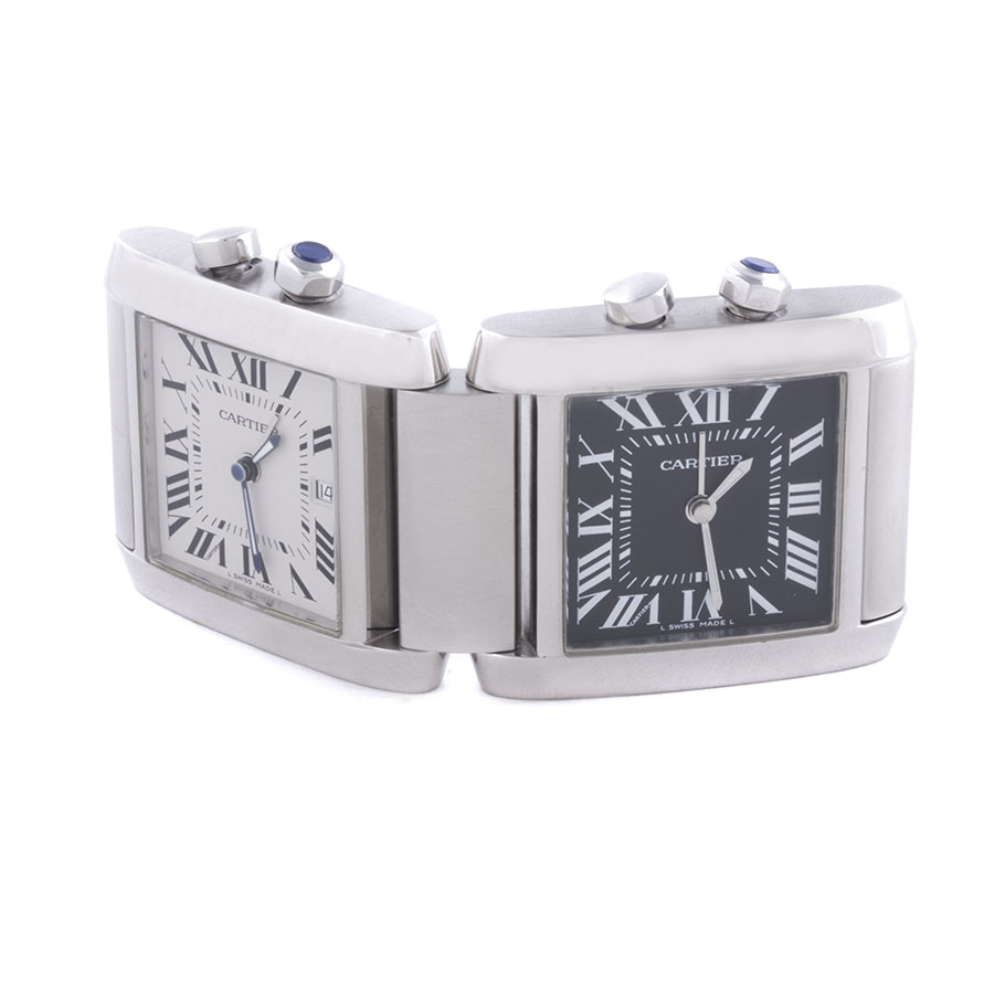 Швейцарские часы Cartier  Stainless Steel Dual-time Alarm Desk Clock