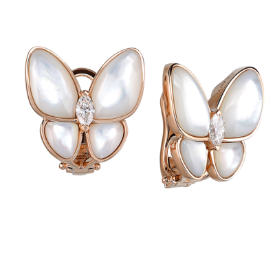 Серьги Van Cleef & Arpels Two Butterfly rose gold, Diamond, Mother-of-pearl
