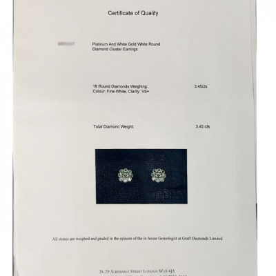 Пусеты Graff GRAFF Platinum & White Gold White Round Diamond Cluster Earrings