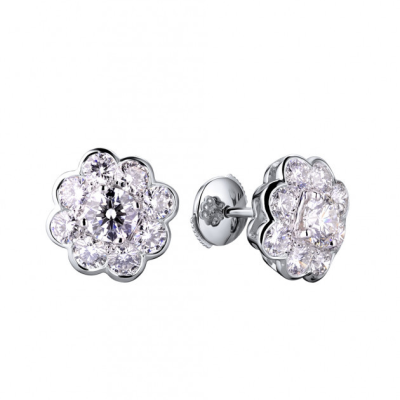 Пусеты Graff GRAFF Platinum & White Gold White Round Diamond Cluster Earrings