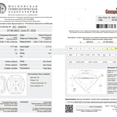 Кольцо No name  с бриллиантом 3,17 ct K/SI1