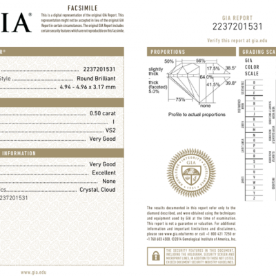 Пусеты GIA 0,50 ct I/VS2 - 0.51 ct I/VVS1 White Gold