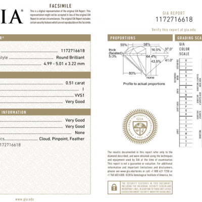 Пусеты GIA 0,50 ct I/VS2 - 0.51 ct I/VVS1 White Gold