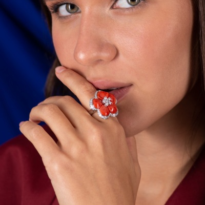 Кольцо Gianni Lazzaro Diamonds & Coral White Gold