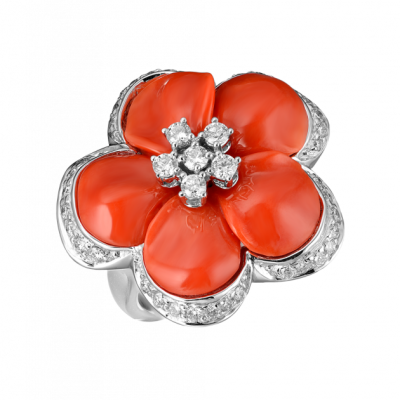 Кольцо Gianni Lazzaro Diamonds & Coral White Gold