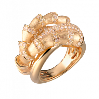 Кольцо No name В стиле Cartier Bamboo Yellow Gold and Diamonds