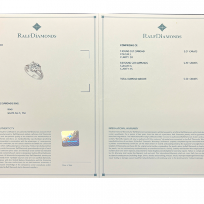 Кольцо Ralfdiamonds 5,01 ct L/SI1 Round Diamond White Gold