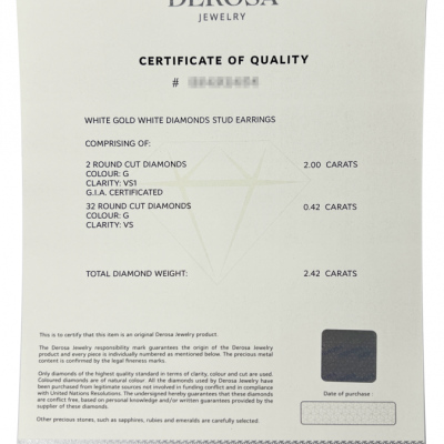 Пусеты DeRosa 1.00 ct G/VS1 - 1.00 ct G/VS1 Round Cut Diamonds