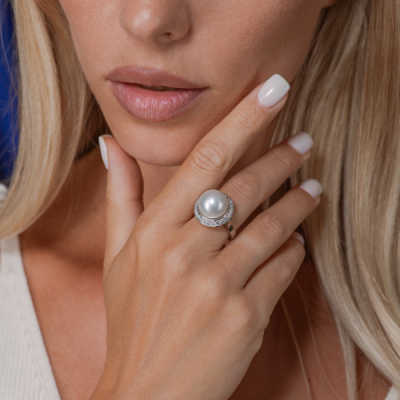 Кольцо No name Akoya Pearl 13,0 mm & Diamonds