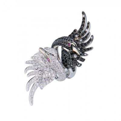 Кольцо Boucheron CYPRIS, THE SWAN RING BLACK SAPPHIRES & White Diamonds