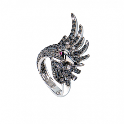 Кольцо Boucheron CYPRIS, THE SWAN RING BLACK SAPPHIRES & White Diamonds