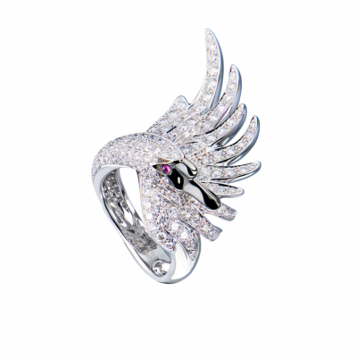 Кольцо Boucheron CYPRIS, THE SWAN RING BLACK SAPPHIRES & White Diamonds