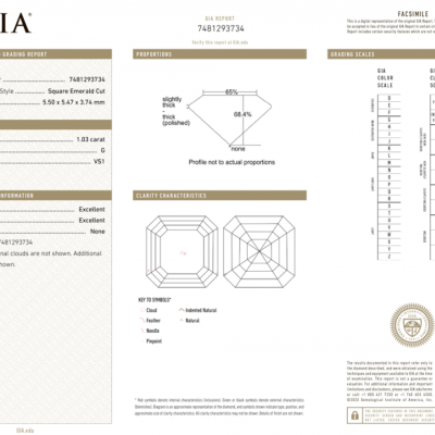 Пусеты GIA 1,03 CT G/VS1 - 1,01 CT G/VS1 Square Emerald Cut DIAMONDS