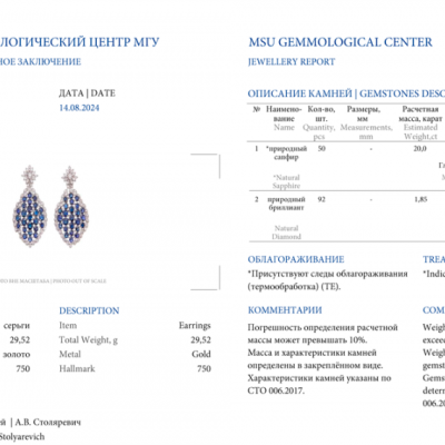 Серьги No name 20,0 ct Natural Sapphire & 1.85 ct Natural Diamonds