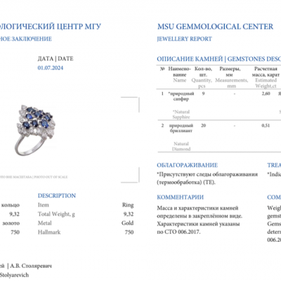 Кольцо No name 2,60 ct Natural Sapphire & 0.51 ct Natural Diamonds