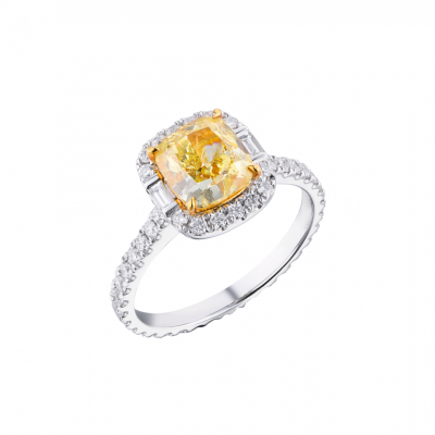 Кольцо GIA 2,41 ct Fancy Yellow/SI1 Cushion Brilliant