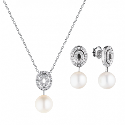 Комплект No name 10 mm Akoya Pearl & Diamonds
