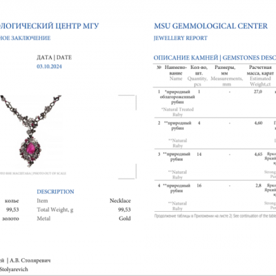 Колье No name 27.0 ct Natutal Red Ruby & Black & White Diamonds