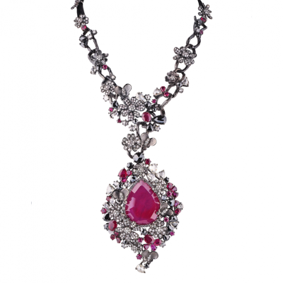 Колье No name 27.0 ct Natutal Red Ruby & Black & White Diamonds
