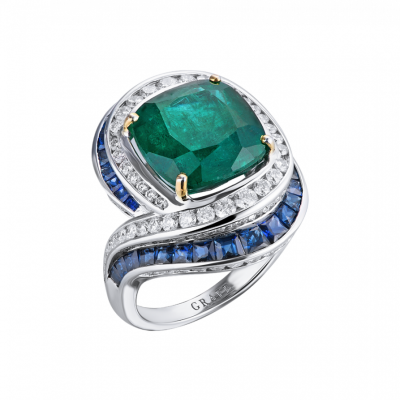 Кольцо GRS Gemresearch Swisslab 7,47 ct Natural Green Emerald & Sapphires & Diamonds