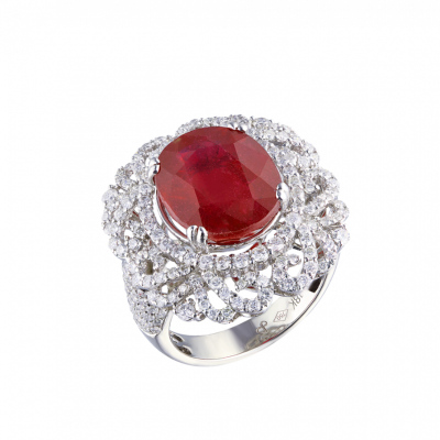Кольцо No name 9.8 ct Natutal Red Ruby & 1.80 ct White Diamonds