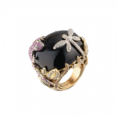 Кольцо Ralfdiamonds Black Onyx & Diamonds & Sapphire & Yellow Gold