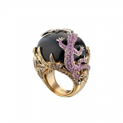 Кольцо Ralfdiamonds Black Onyx & Diamonds & Sapphire & Yellow Gold