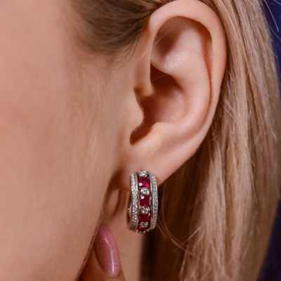 Серьги Ralfdiamonds Natural Ruby 2.10 ct & Round Cut Diamonds 0.54 ct