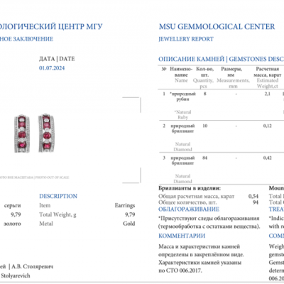 Серьги Ralfdiamonds Natural Ruby 2.10 ct & Round Cut Diamonds 0.54 ct