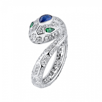 Кольцо No name в стиле Bvlgari Serpenti Diamonds & Emeralds & Sapphire