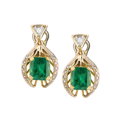 Серьги No name с изумрудами 2,20/2,30 ct Strong Bluish Green/SI1 & Diamonds