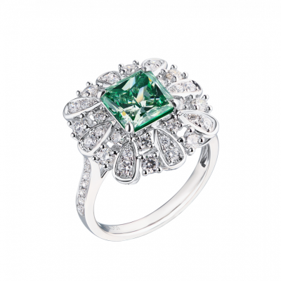 Кольцо GIA 2,00 ct Light Green-Yellow/I1 Princess Cut Diamond