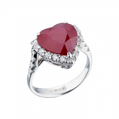 Кольцо No name 8,70 ct Red Ruby Heart & 0,65 ct Diamonds & White Gold