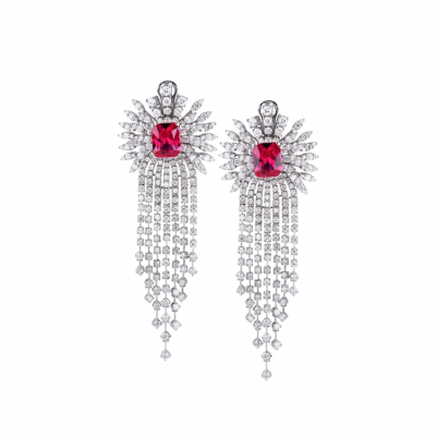 Серьги No name  Red Ruby Radiant & Diamonds & White Gold