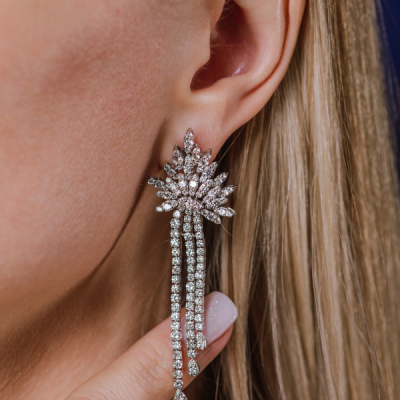 Серьги No name 6,40 ct Round Diamonds & White Gold