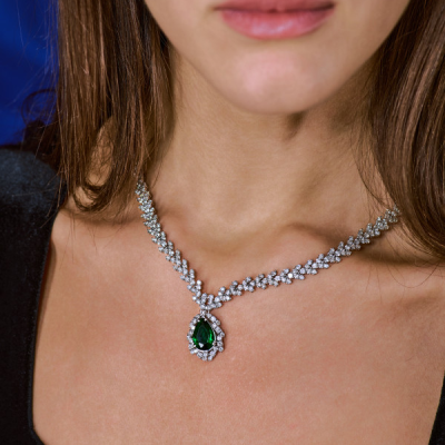 Колье No name Green Pearl Emerald & 9.08 ct Diamonds & White Gold