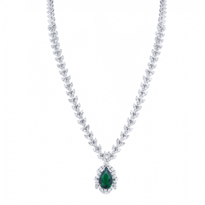 Колье No name Green Pearl Emerald & 9.08 ct Diamonds & White Gold