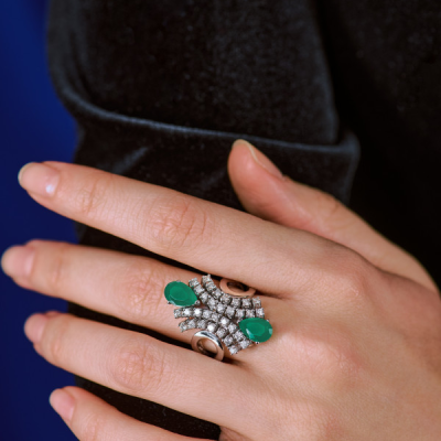 Кольцо No name 1,00 ct Round Diamonds & Green Stone