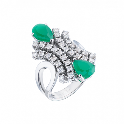 Кольцо No name 1,00 ct Round Diamonds & Green Stone