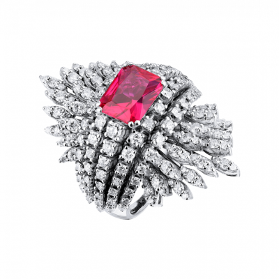 Кольцо No name Red Ruby 3,50 ct Radiant & 3.50 ct Diamonds & White Gold
