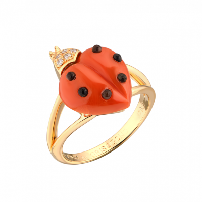 Кольцо de Grisogono Coccinelle Collection Coral & Onyx & Diamonds & Yellow Gold Ring