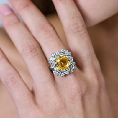 Кольцо No name 4.14 ct Natural Sapphire Intense Yellow & Diamonds