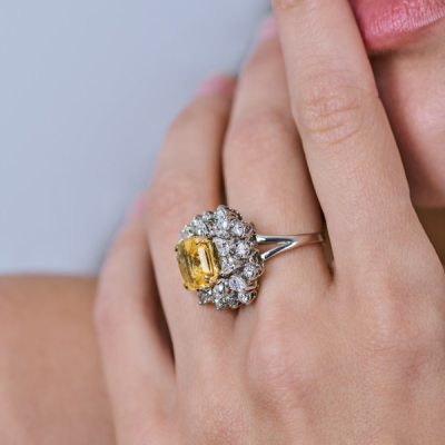 Кольцо No name 4.14 ct Natural Sapphire Intense Yellow & Diamonds