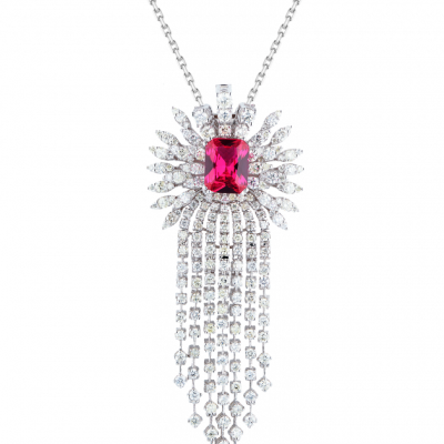 Подвеска No name Red Ruby Radiant Cut & 4,05 ct Diamonds & White Gold